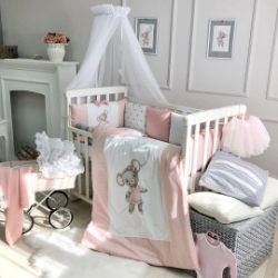Lenjerie Patut Bebe Copii 9 piese Mouse pink